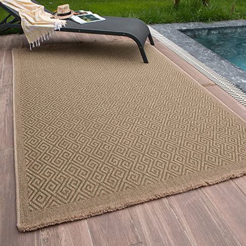 THE RUGS Nature Collection Outdoor Rug – Indoor/Outdoor Tona Border Area Rug for Patio, Deck, Garden, Kitchen, Bathroom or Living Room (Greek Key-Green, 120 x 170 cm)