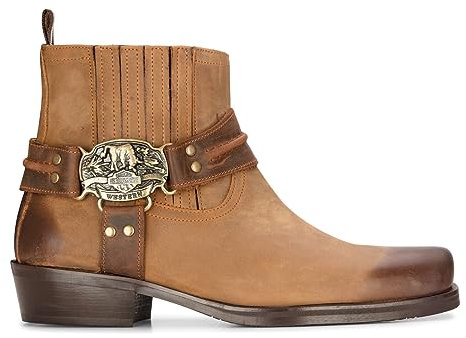 Infinity Leather Bottines de cow-boy en cuir pour homme Marron Tan Biker Western Square Toe Hunting Boot