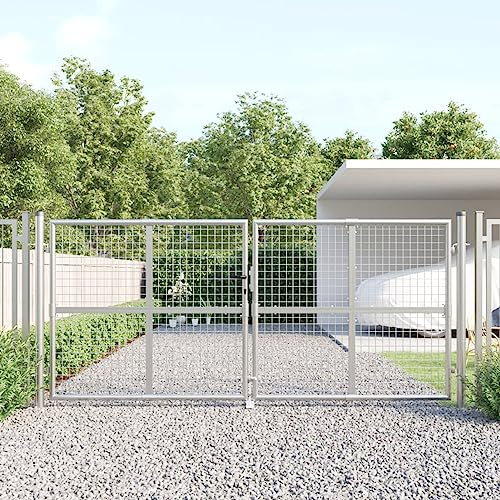 Homgoday Mesh Garden Gate Metal Gate Garden Door Fence Door Garden Gate Fence Gate Entrance Gate Yard Gate Single Gate Double Gate Garden Fence Gate Silver 300 x 175 cm Galvanised Steel