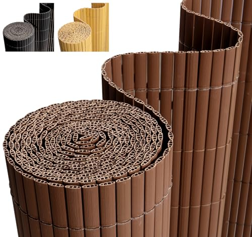 Homewit PVC Sichtschutzmatte 90x400 cm, Sichtschutz Garten Balkon Windschutz Terrasse Sichtschutzzaun Balkonverkleidung Zaunblende Wetterfest Gartenzaun Braun
