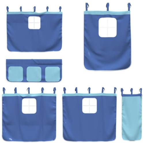 vidaXL Cortinas para Camas Altas, Bolsillos de Almacenaje para Litera, Decoración para Cama, Cortinas para Dormitorio, Poliéster Azul