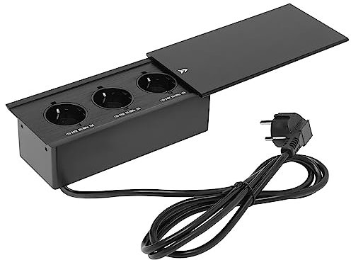 Inbyggt uttag bordsuttag 3 uttag vägg kök skjutskydd bord inbyggt uttag för kontor/klassrum/arbetsrum, svart, 3 x 110–240 V 50/60 hz 10 a