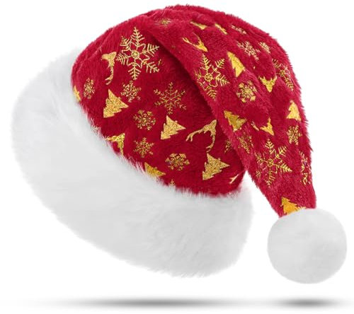 KONVINIT Weihnachtsmütze Erwachsene Nikolausmütze Weihnachtsmann Mütze mit Stern Glänzende Pailletten Santa Claus Mütze Luxus Weihnachtshut für Herren und Damen,rot