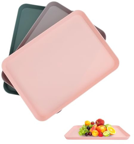 3 Stück Serviertabletts aus Kunststoff, rechteckig, wiederverwendbar, Frühstücks- & Bar-tablett, stapelbar, klein, für Küche, Bad (3 Farben, 29 x 21 x 2 cm)