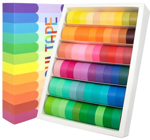 Jniseger 60 Rolls Washi Tape Set - 15 mm Rainbow Masking Tape, Decorative Tape for Bullet Journaling, Scrapbooking, DIY Arts & Crafts, Vision Board, Holiday Decoration
