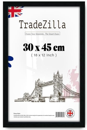 TradeZilla Flat Style 30 x 45 cm Picture Frame | MDF Wood and High Definition Perspex -Ready for Wall and Tabletop 18 x 12 Inch Photo Display-Home Décor- [ Black ]