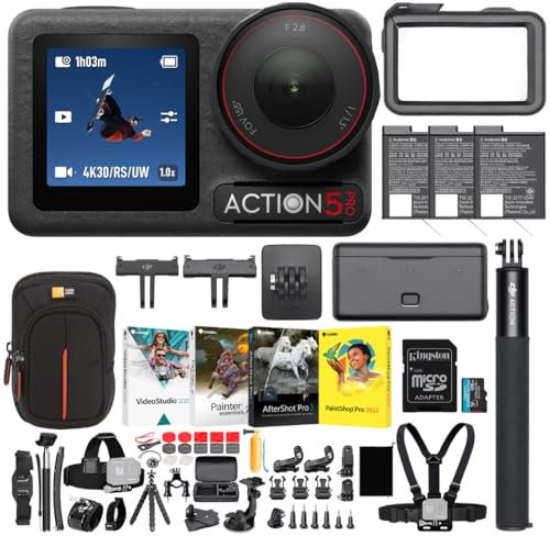 DJI Osmo Action 5 Pro Adventure Combo Bundle with 128GB MicroSDXC Card, Camera Case, 4 Photo Software Bundle and 50-in-1 Action Cam Accessory Set (5 Items)