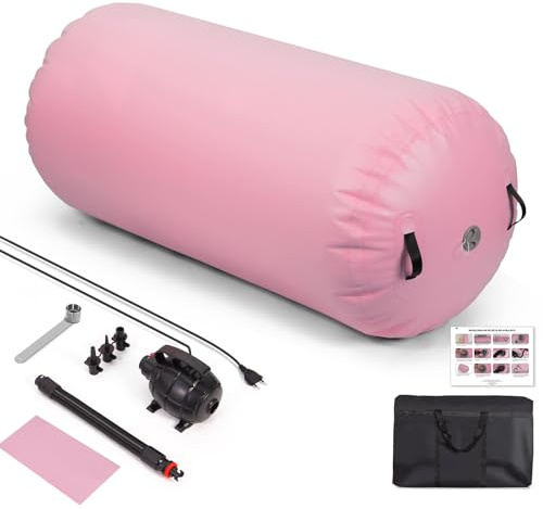 Todeco Air Roller 120 x 75 cm, uppblåsbar luftrulle, gymnastikcylinder, tumbling, gymnastikmatta, lämplig för gymnastik, yoga, Taekwondo (rosa)