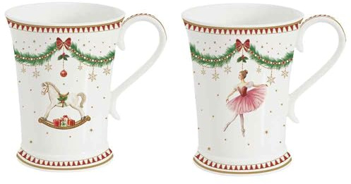 Easy Life Set 2 Tazze mug per colazione di natale in porcellana con ballerina e cavallo a dondolo Magie de Noel 300 ml