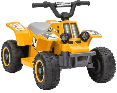 AIYAPLAY 6V Electric Car for Kids, Battery Powered Kids ATV, Quad Bike with Forward Backward, LED Headlights, for Ages 18-36 Months, Yellow