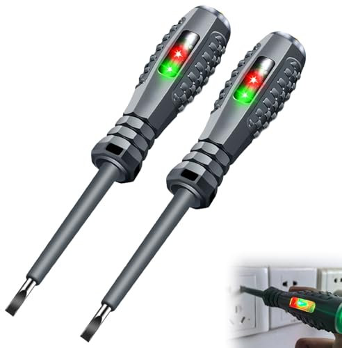 2-in-1 High Torque Strong Magnetic Screwdriver Electricity Detector,Electrical Tester Screwdriver,Alloy Dual Color Light Measuring Electric Pen,12V-250V Non Contact Voltage Tester(2Pcs Slotted-Head)