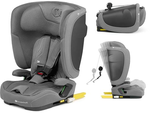 Kinderkraft FIX2GO Seggiolino per bambini i-Size, 76-150 cm, Isofix, Top Tether, saferide sensor, fino a ca. 12 anni, sistemi di sicurezza, rivestimenti di alta qualità, reclinabile, Grigio