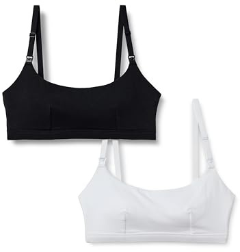 Amazon Essentials Sujetador De Lactancia De Algodón Jersey Confortable Mujer, Pack de 2, Blanco/Negro, S