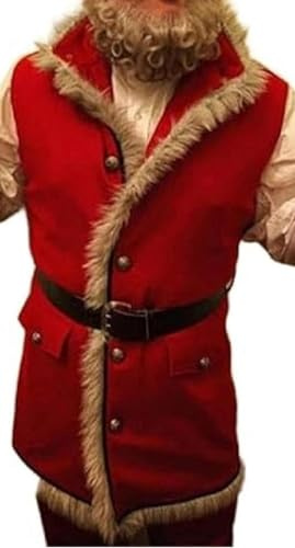 Leather Verse The Christmas Chronicles - Gilet in pelle rossa con Babbo Natale, taglie 2XS-4XL, Rosso - Lana - Pelliccia sintetica, 4XL