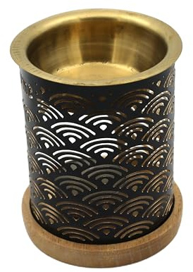 LivuX Aromafume 1166 Lampe à parfum arc-en-ciel en métal avec soucoupe en bois 11 x 8,5 cm Pour huiles essentielles et parfum d'ambiance