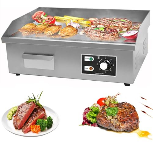 Padella elettrica elettrica Commerciale da 3000 W, Temperabile Regolabile Teppanyaki Antiaderente 50~300 ℃, Padella Superiore Piatta in Acciaio Inossidabile
