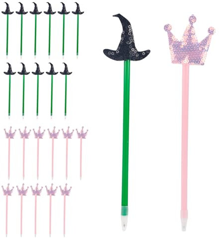 SAVITA 24uds Bolígrafos Bruja, Lentejuelas Sombrero Bruja Negro y Corona Princesa Rosa Bolígrafo Ideales para Halloween y Fiestas Temáticas Decoraciones Regalos Perfectos