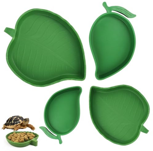 4 Stück Schildkröten zubehör Wasserschale Reptilien Futter Wasser Schüssel Näpfe Futterschale Blatt Flach Trinkschale Terrarien Reptilien Badebecken für Gecko Schnecken Schildkröte Kleine Haustiere