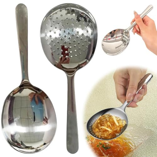 LQQDREX Mestoli da zuppa per servire, cucchiaio da portata in acciaio inox da 20,1 cm per buffet, grande cucchiaio da portata con manico corto, utensile spesso scanalato per buffet, feste, cene