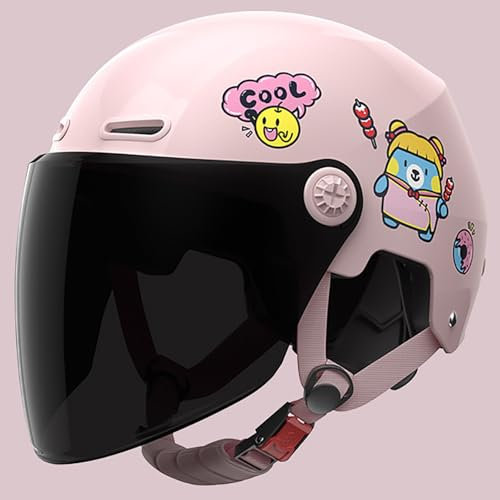 Casco De Motocicleta para Niños, Casco Abierto con Visera, Homologado Según La Norma ECE 22.06, para Ciclomotores De Niños Y Niñas F,50-58cm