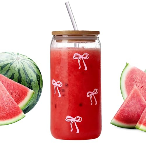 Generico Bicchiere In A Fiocco Con Coperchio E Cannuccia - Bicchiere Tumbler Da 500 Millilitri Con Fiocco,Per Il Tè | Per Ragazze Adolescenti Caffè Freddo Tè Matcha Bere Acqua Bar E Cucina Domestica