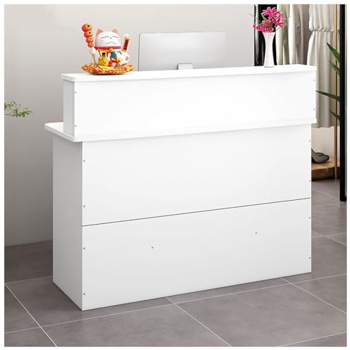 Företags Receptionsdisk Kassa med Rymlig Upphöjd Bänkskiva med Kabelhål Och Låsbara Lådor Inkluderar en Övre Hylla På 13cm Och Rundade Hörn(White,31.5x15.7x40.2)