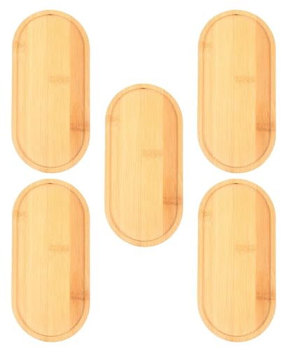 IWOWHERO 5 Piezas Bandejas Ovaladas de Madera para Plantas Platos para Macetas con Drenaje Bandejas Resistentes para Interior Base para Bonsái y Plantas Protección de Superficies y