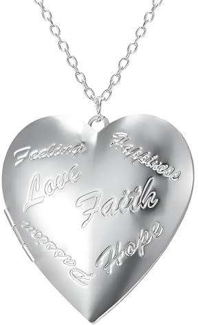 Collar con medallón de corazón de plata de ley 925 para mujer, colgante con foto en forma vintage para pareja, collar con imagen, que contiene imágenes