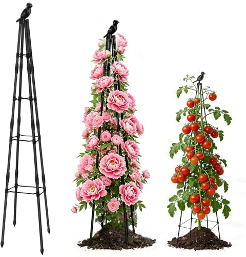 NICEWAT Obeliscos de 160 cm para plantas trepadoras, Trelli de jardín ajustable para plantas trepadoras, torre de jardín de metal inoxidable para interiores y exteriores, marco de trelli para plantas