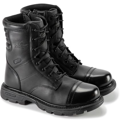 Thorogood GEN-Flex2 8” Side-Zip Black Tactical Boots for Men and Women - High-Shine Leather Heel & Toe with Goodyear Storm Welt and Slip-Resistant Outsole - 11 D(M) US