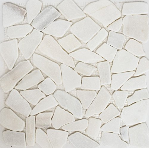 Mosaik Bruch/Ciot uni weiß Marmor Naturstein Küche, Mosaikstein Format: 15-69x8 mm, Bogengröße: 315x315 mm, 10 Bögen