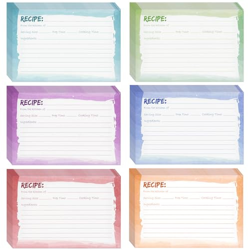 60-Pack Recipe Cards Double Sided, Colored Recipe Index Cards for Cooking and Kitchen Organization, Restaurants, Cafes, Diners, Watercolor Design, Bulk Pack (10.2 x 15.2 cm)