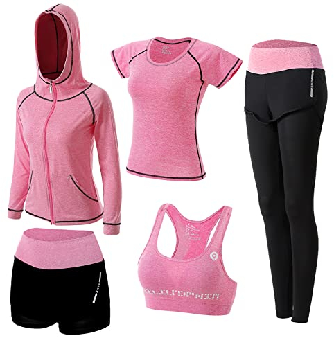 ZETIY Conjuntos de Chándal Mujer 5 Piezas Traje de Yoga Completo Conjuntos Deportivos para Fitness Running Jogging, Ejercicio en el Gimnasio