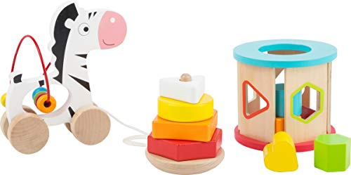 Small Foot Motorikleksak I Trä, Med Dragleksak, Stapeltorn Och Stapelspel, För Barn Från 12 Månader, 11106