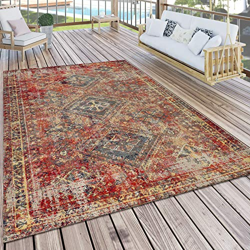 Paco Home Teppich Outdoor Rot Terrasse Balkon Orientalisches Design Robust Wetterfest, Grösse:160x220 cm