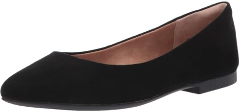 Amazon Essentials Damen Ballerinas mit spitzem Zehenbereich, Schwarz Mikro Wildleder, 38.5 EU