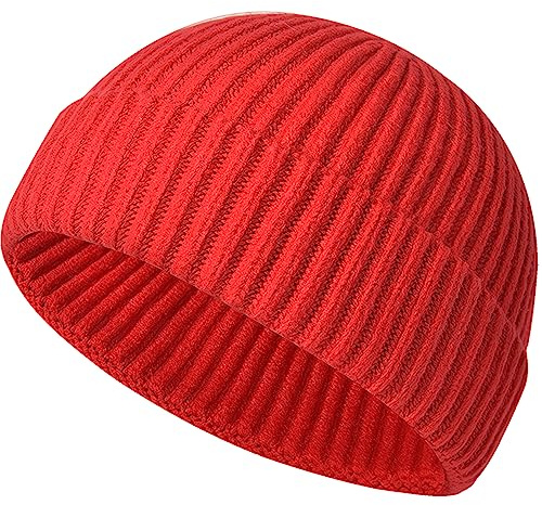 MAIAGO Fisherman Beanie für Herren und Damen, Strickmanschette, kurze Beanie-Mütze, warme Wintermütze, Rot/Ausflug, einfarbig (Getaway Solids), Einheitsgröße