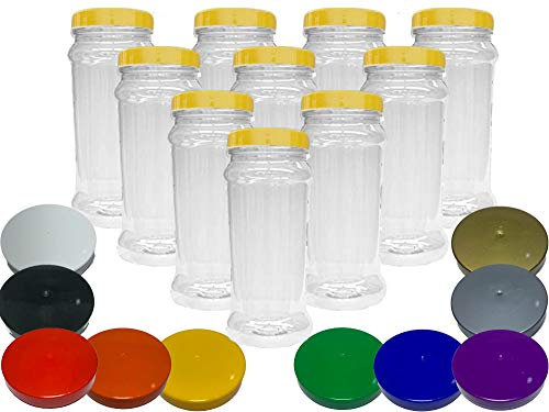 Truly Sweet Candy Very Large 2.5L Plastic Jars with choice of lid. Craft, Garage, Kitchen Storage (Yellow Lids, 10 Jars)