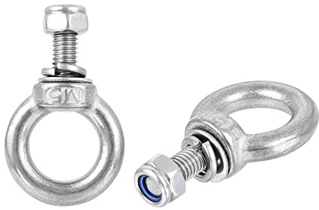 sourcing map Levage Anneau Boulon M5 x 13mm Mâle Fil avec Hexagonal Vis Écrou Joint Plat Rondelle pour Suspendu 304 Acier Inox 2 Ensembles