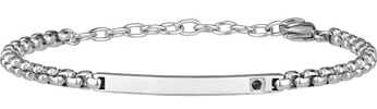 Breil, Collezione Blacken, Bracciale Uomo, Gioiello in Acciaio Specchiato, con Zircone Nero Brillante e Pratica Chiusura a Moschettone, Idee Regalo Uomo e Ragazzo, Misura 17-22 cm, Silver