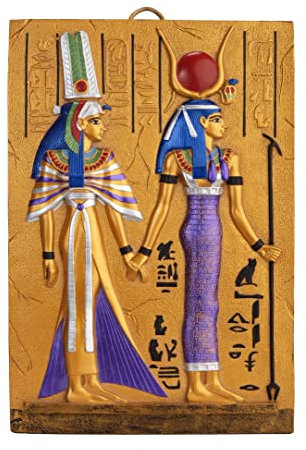 Alte ägyptische Kunst Wandrelief Königin Nefertari wird von Isis geführt von Hand gemalter schwerer Stein.