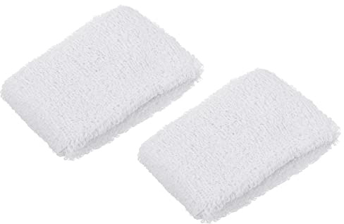 PATIKIL Sportarmband 8 x 5 cm, 2-pack bomullsfrottéduk absorberande svettband för tennis basket träning atletisk löpning, vit