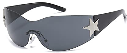 LJCZKA Gafas de Sol Envolventes de Moda Gafas de Sol Sin Montura de Una Pieza Vintage Gafas de Gran Tamaño para Mujeres y Hombres Protección UV400