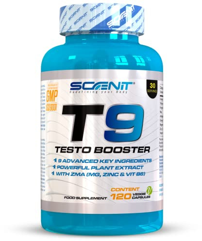 Testosterona Hombre - T9 Testo Booster - 120 veg-caps - 9 ingredientes avanzados. - Testosterona - Con Tribulus, Fenogreco, Ashwagandha, Zinc, Magnesio