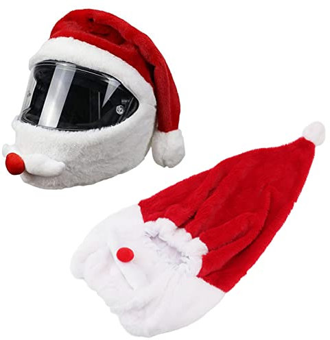 Mumusuki Cubierta de Casco de Navidad, Motocicleta Papá Sombrero de Navidad Cubierta de Casco Lindo Decoración de Sombrero de Motocicleta Completa para Hombres Mujeres Uso Al Aire Libre