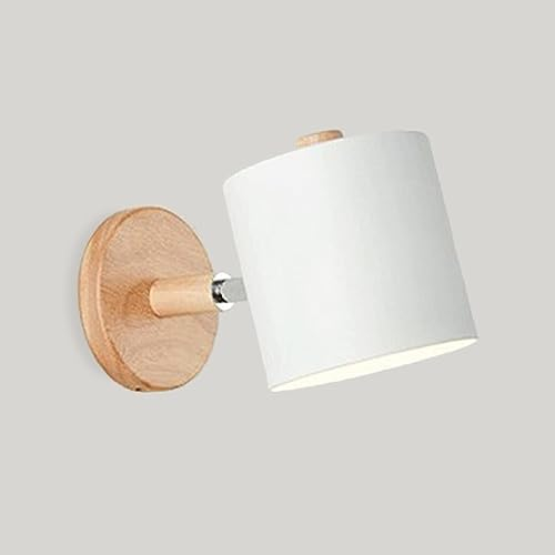 LIGKIN Aplique de Pared Interior Moderno Lámpara de Pared Madera E27 Pantalla Metálica Foco de Luz Ajustable para Mesilla de Noche Oficina Sala de Estar Lectura, Blanco
