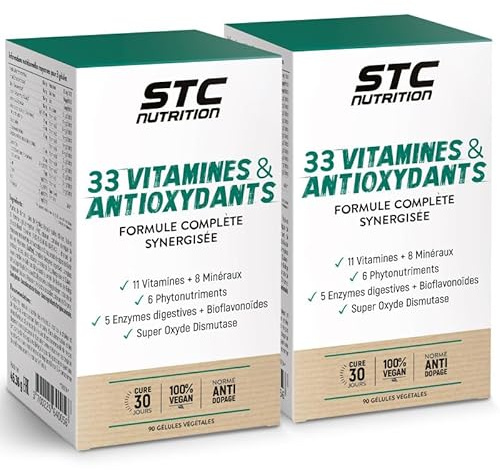 STC NUTRITION - 33 Vitamins & Antioxydants - Formule Complète Synergisée - 11 Vitamines + 8 Minéraux + 6 Phytonutriments - 100% Végan - Conforme à la norme anti-dopage - Lot de 2