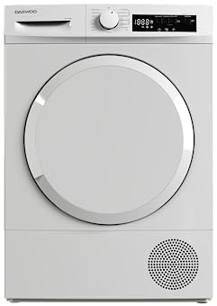 Daewoo T8HT1WA3DE Wärmepumpentrockner, C, 8 kg, Programmknebel und SoftTouch-Bedienung mit LED-Display, 15 Programme, Trommelinnenbeleuchtung, Weiß