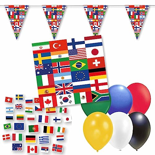 DH-Konzept Dekoset * Flaggen der Welt * Servietten, Wimpelkette, Konfetti, Ballons // * Länderflaggen * Dekoration // Flaggen Servietten // Länder Erde Fahnen WM EM Mottoparty