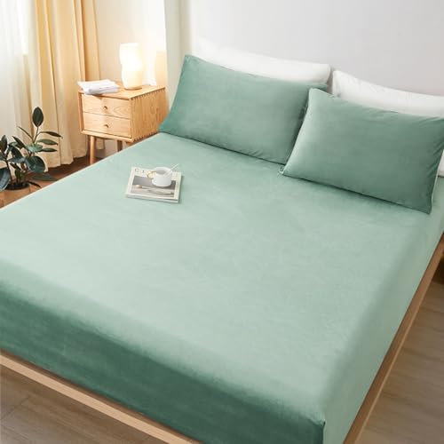 Lanqinglv Flanell Spannbettlaken Bettlaken 140x200 cm bis 25-35 cm Steghöhe Boxspringbett Topper Flauschige Warme Samt Boxspringbett Spannbetttuch Leintuch Cashmere Touch,Hellgrün